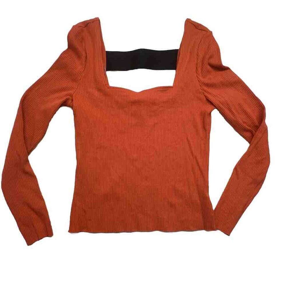 The Range Alloy Ribbed Banded Long Sleeve Top Womens Large Blood Orange